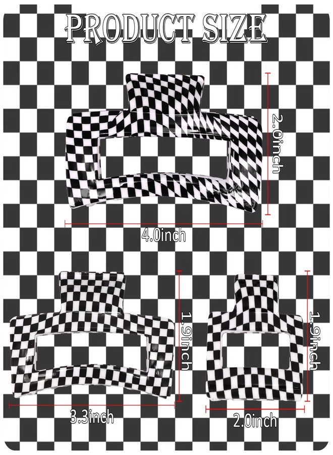 Hapdoo 3pcs Black Checkered Hair Claw Clips, Square Checker Cute Non Slip Hair Jaw Clips, Strong Hold Rectangle Plaid Vintage Check Hair Claw - Image 2